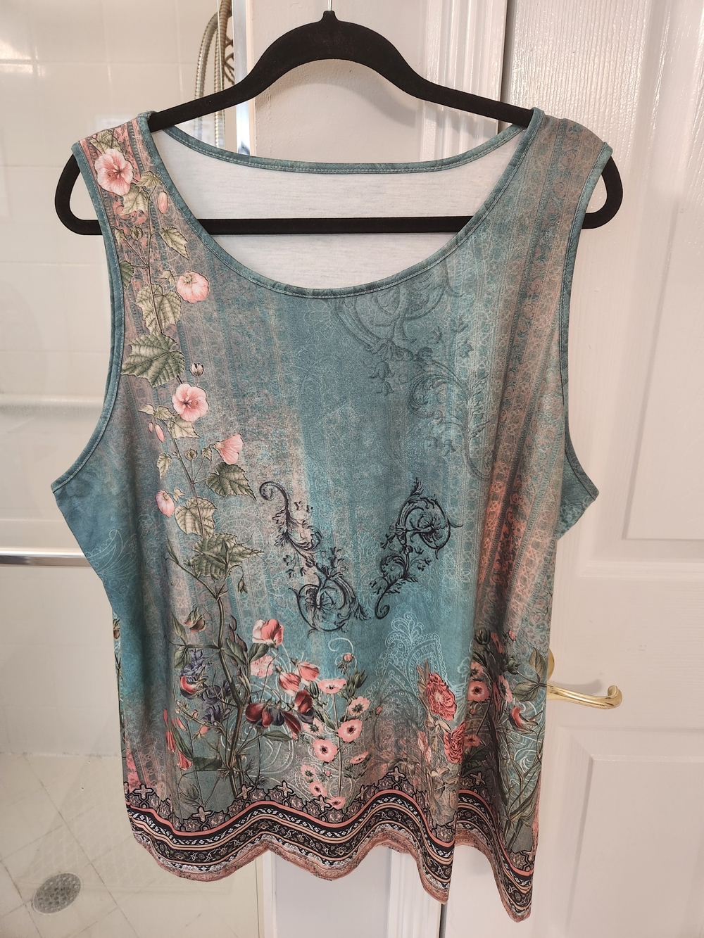 Teal Floral Sleeveless Tank Top XXL